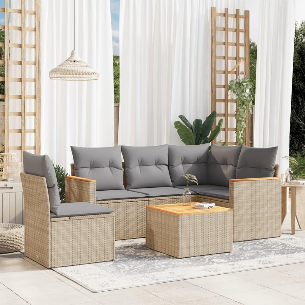 Havesofasæt 6 dele med hynder polyrattan beige billede
