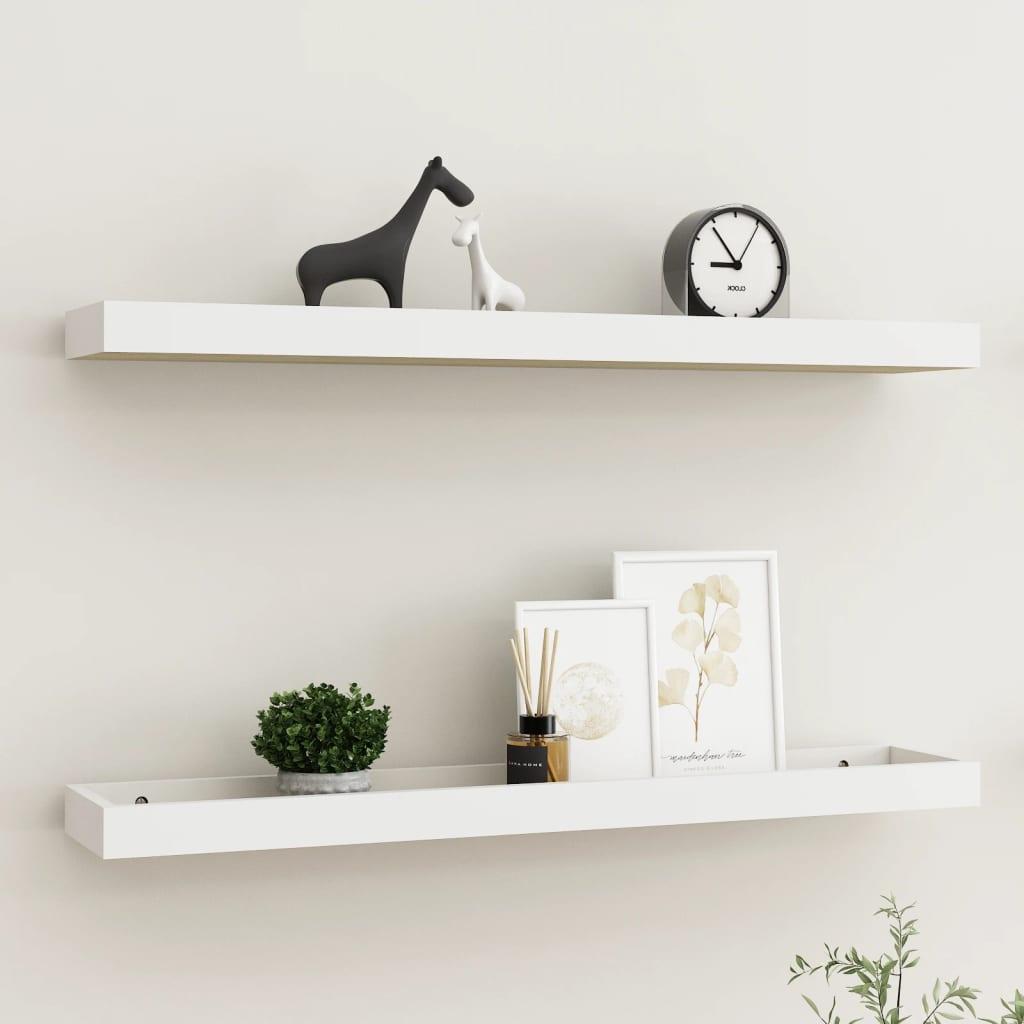 Svævehylder 2 stk. 80x15x4 cm MDF egetræsfarvet og hvid
