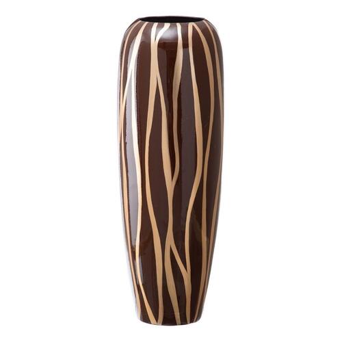 Vase 21 x 21 x 58,5 cm Zebra Keramik Gylden Brun