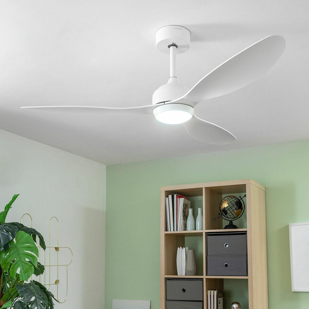Loftsventilator Med Led Lys Abs Vinger Flaled Hvid    Ø132