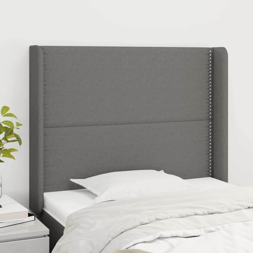 Sengegavl Med Kanter 83X16X78/128 Cm Stof Mørkegrå - 103 x 16 x 118/128 cm