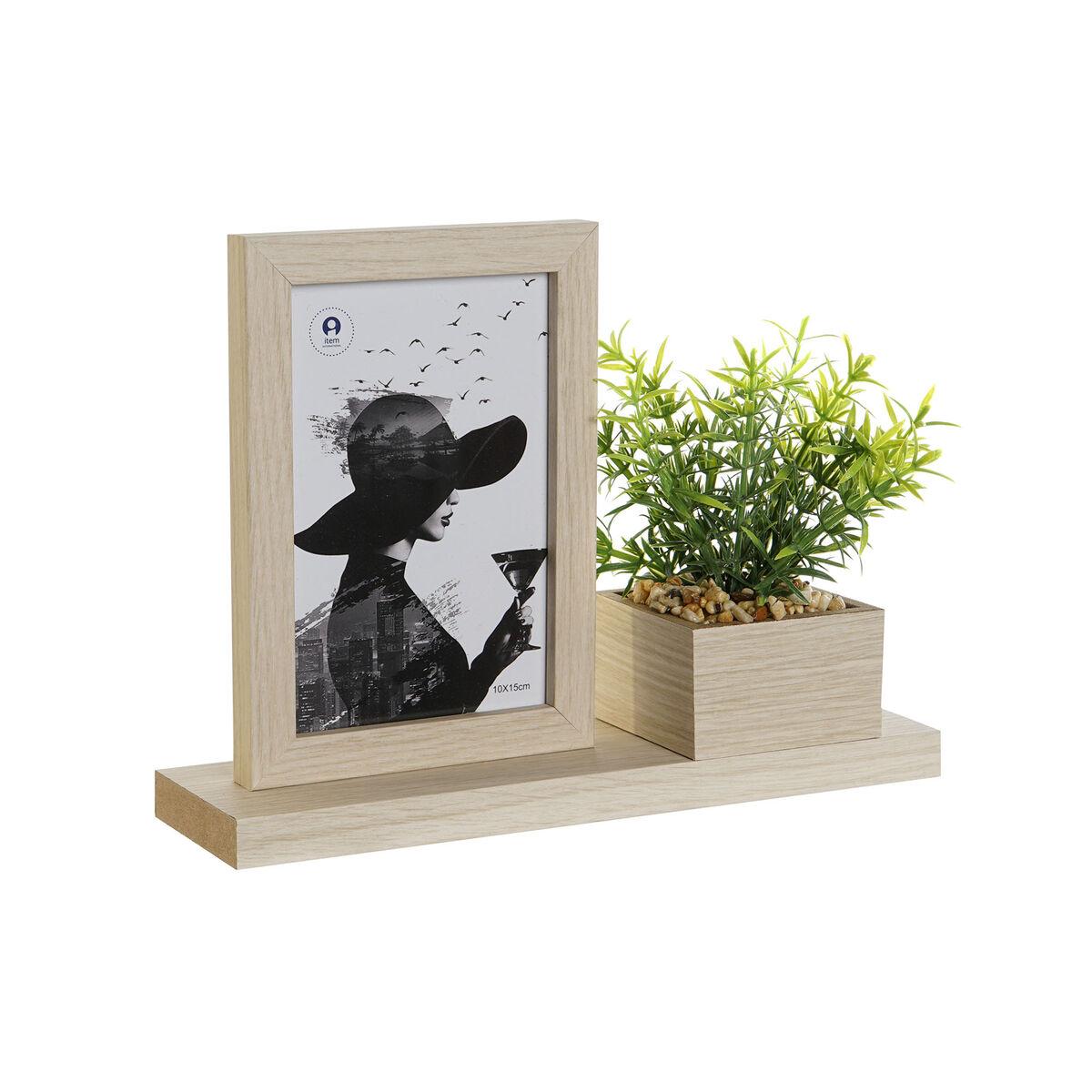 Fotoramme med dekorativ plante, natur MDF, 25 × 7 × 19 cm