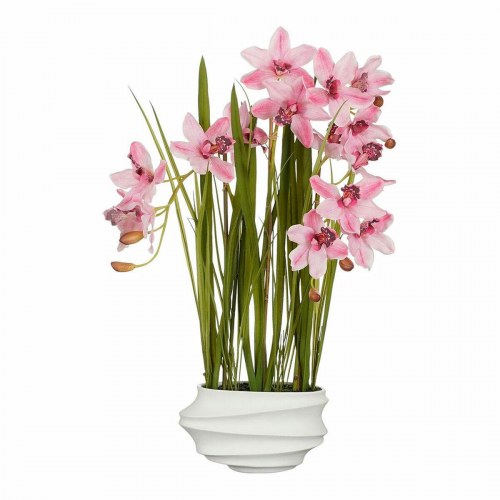Mica Decorations kunstig Cymbidium orkidé m. urtepotte - 81 × 49 × 40 cm, grøn/pink, polyester