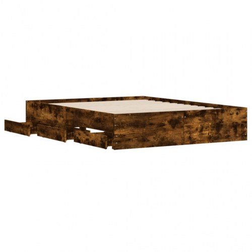 Sengeramme med skuffer 140×190 cm - konstrueret træ, røget eg