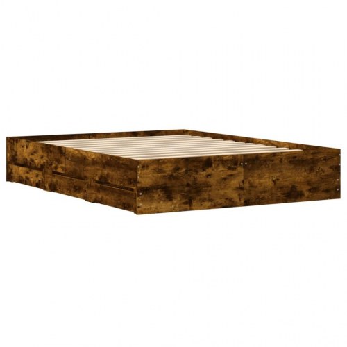 Sengeramme med skuffer 140×190 cm - konstrueret træ, røget eg