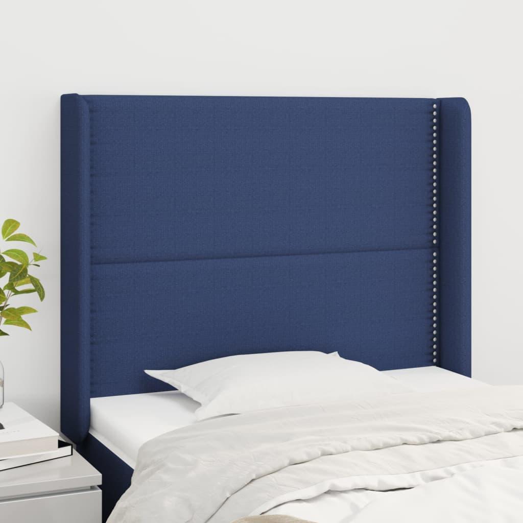 Sengegavl Med Kanter 83X16X78/128 Cm Stof Blå - 103 x 16 x 118/128 cm