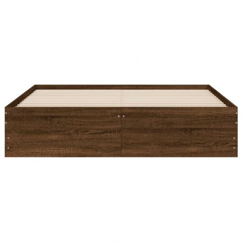 Sengeramme med skuffer 140x190 cm konstrueret træ brunt egetræ