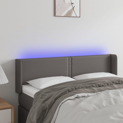 Sengegavl med LED-lys - grå, 147 x 16 x 78/88 cm