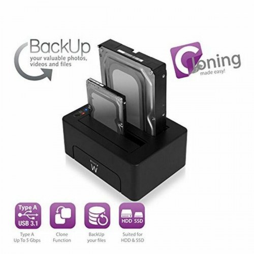 Harddisk-dockingstation Ewent Dual 2,5"/3,5" USB 3.1 - Sort