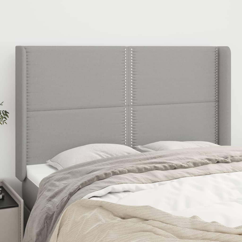 Sengegavl Med Kanter 83X16X78/128 Cm Stof Lysegrå - 147 x 16 x 118/128 cm