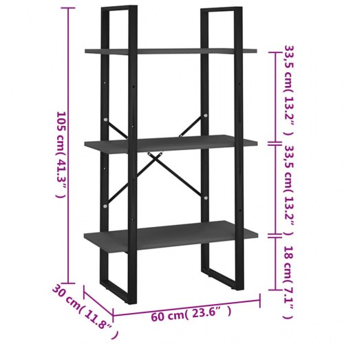 Opbevaringsreol 60×30×105 cm i grå konstrueret træ med metalstel