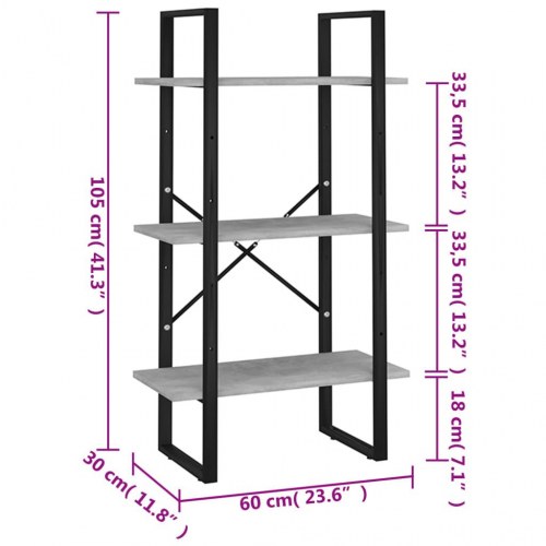 Opbevaringsreol 60×30×105 cm i konstrueret træ - betongrå