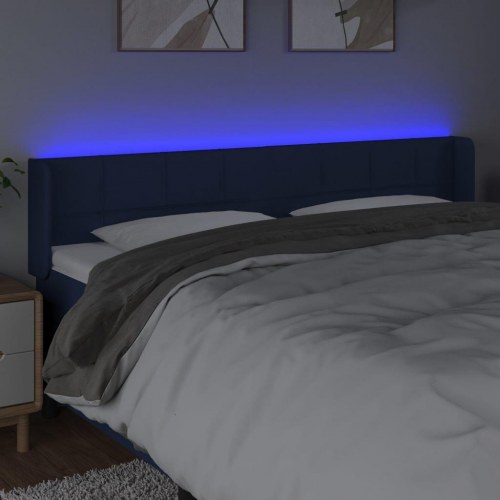Sengegavl med LED-lys - blå, 183 x 16 x 78/88 cm