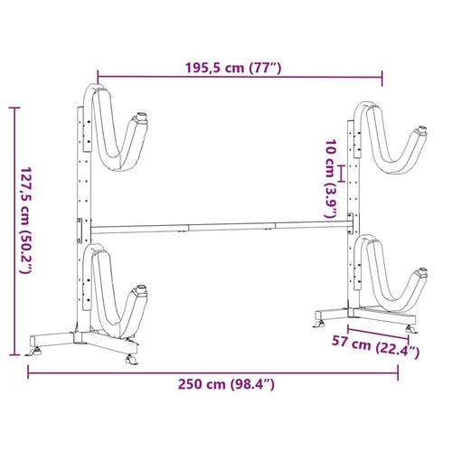 Opbevaringsstativ til 2 kajakker 250x57x127,5 cm stål