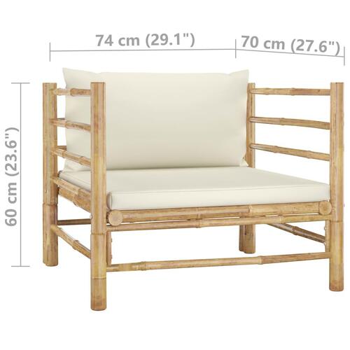 Havesofa med cremehvide hynder bambus