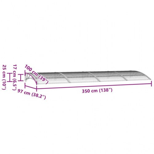 Dørmarkise 350 × 100 cm - sort polycarbonat