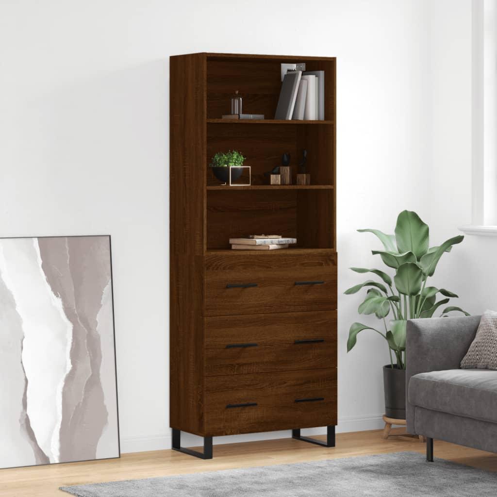 Højskab 69,5x34x180 cm konstrueret træ brun egetræsfarve