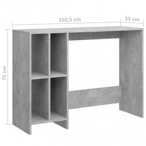 Skrivebord med 4 hylder - betongrå, 102,5 x 35 x 75 cm