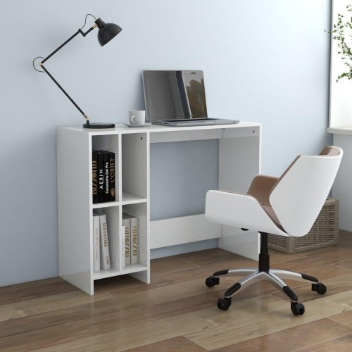 Skrivebord 102,5x35x75 cm konstrueret træ hvid højglans