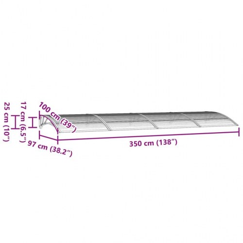 Dørmarkise grå 350 × 100 cm i polycarbonat