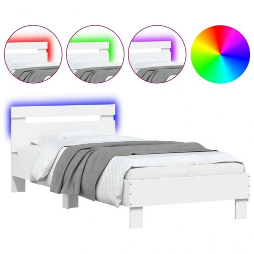 Sengeramme med sengegavl og RGB LED-lys 75×190 cm - hvid