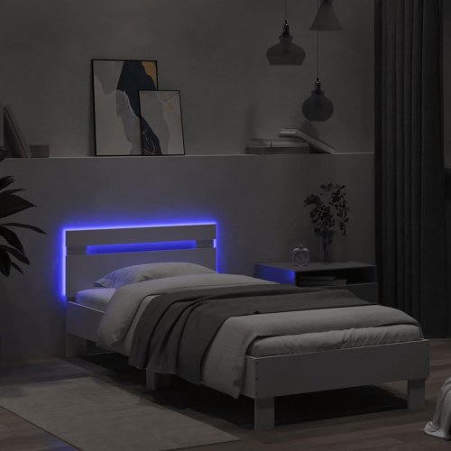 Sengeramme med sengegavl og RGB LED-lys 75×190 cm - hvid