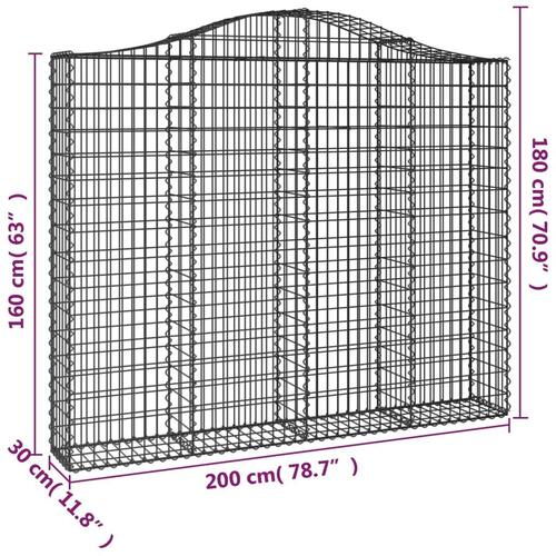 Buet gabionkurv 200x30x160/180 cm galvaniseret jern