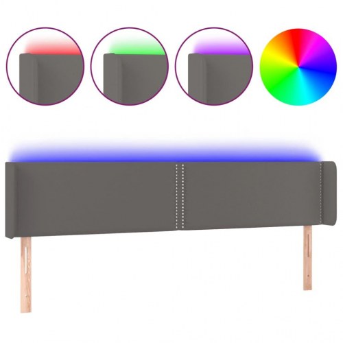 Sengegavl med LED-lys 183×16×78/88 cm - kunstlæder, grå