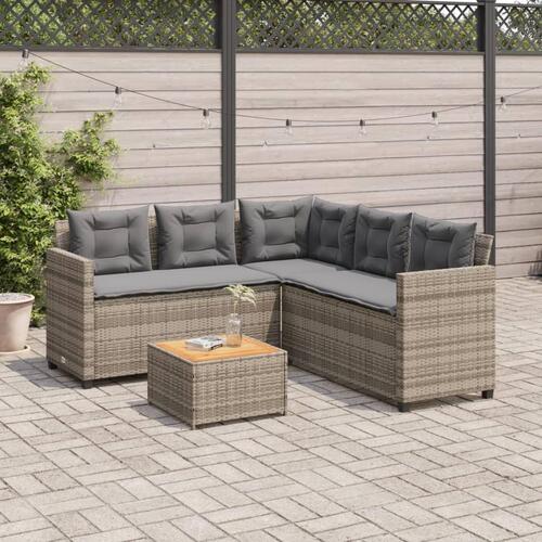 Havesofa med bord og hynder L-formet polyrattan grå