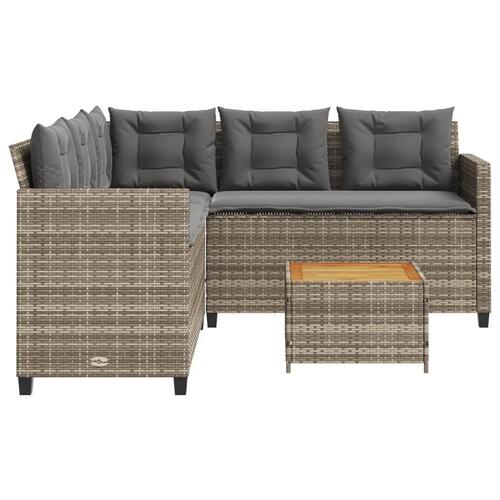 Havesofa med bord og hynder L-formet polyrattan grå