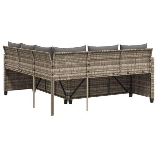 Havesofa med bord og hynder L-formet polyrattan grå