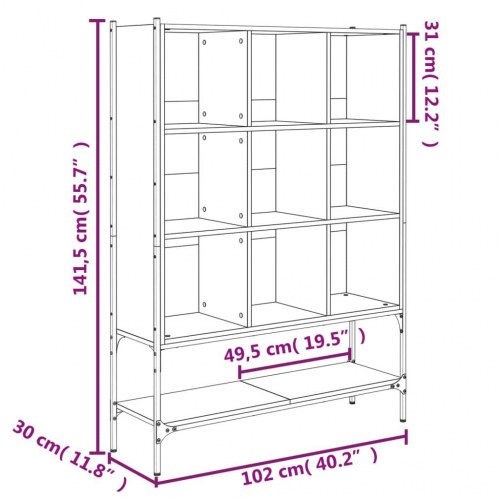 Bogreol 102×30×141,5 cm i konstrueret træ - brun egetræsfarve