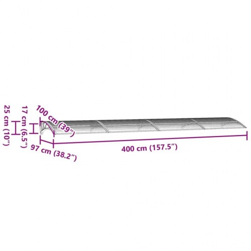 Dørmarkise 400 × 100 cm - sort polycarbonat