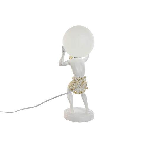 Bordlampe - hvid/guld i harpiks og plastik, 18 × 17 × 44 cm