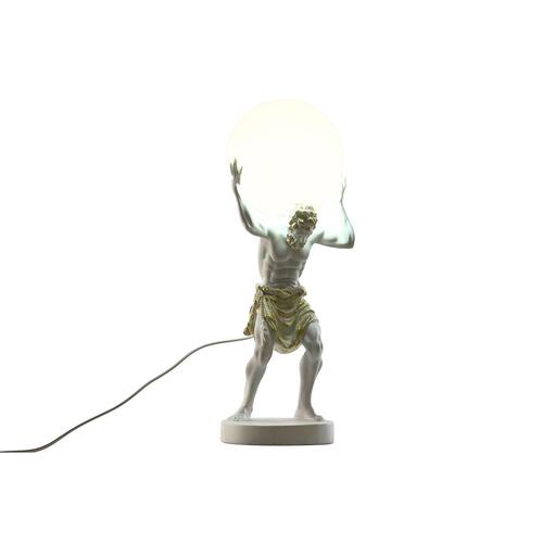 Bordlampe - hvid/guld i harpiks og plastik, 18 × 17 × 44 cm