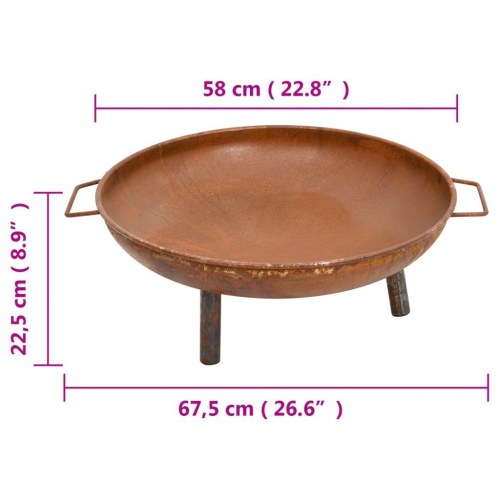 Bålfad i stål - 67,5 × 58 × 22,5 cm, rustik brun