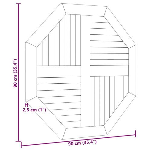 Bordplade 90x90x2,5 cm ottekantet massivt teaktræ