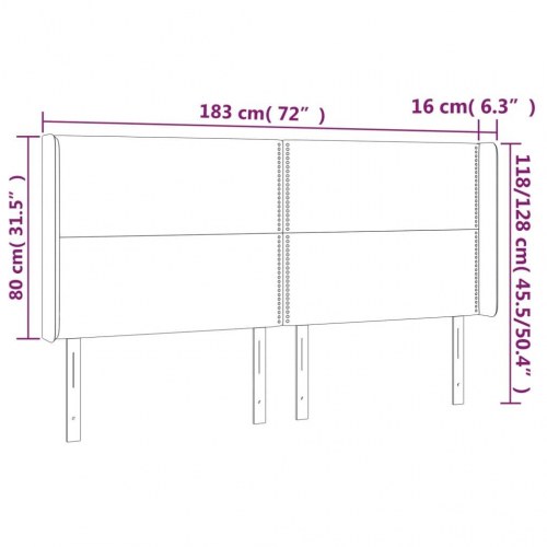Sengegavl med kanter 183 x 16 x 118/128 cm - sort