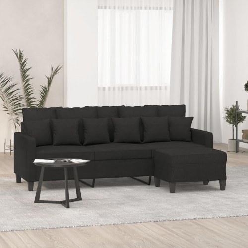 3-personers sofa med fodskammel - 180 cm, sort