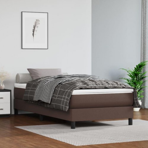 Springmadras med pocketfjedre medium 100x200x20 cm kunstlæder brun