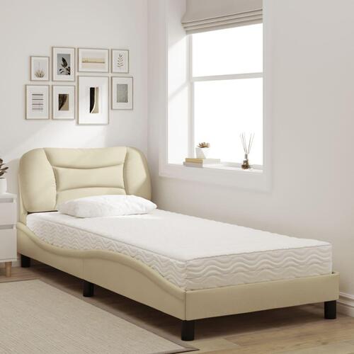 Seng med madras 90x190 cm stof cremefarvet