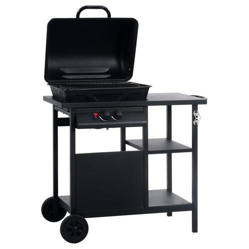 Gasgrill med 3-lags sidebord sort