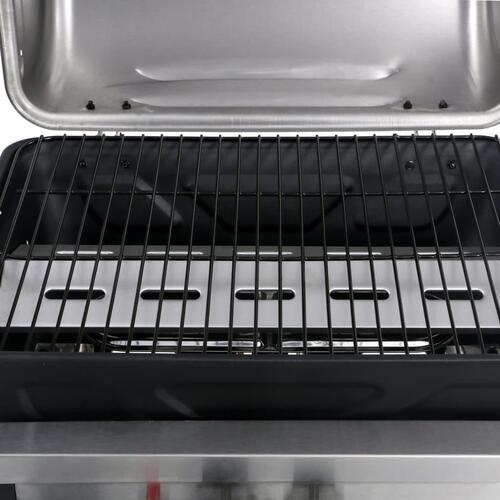 Gasgrill med 3-lags sidebord sort og sølvfarvet