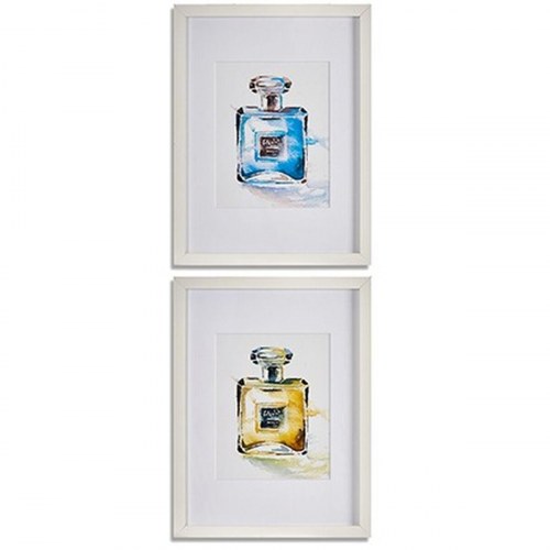 Maleri med parfume-motiv - gul/blå/hvid/rød, glas og spånplade, 33 × 3 × 43 cm (6 enheder)