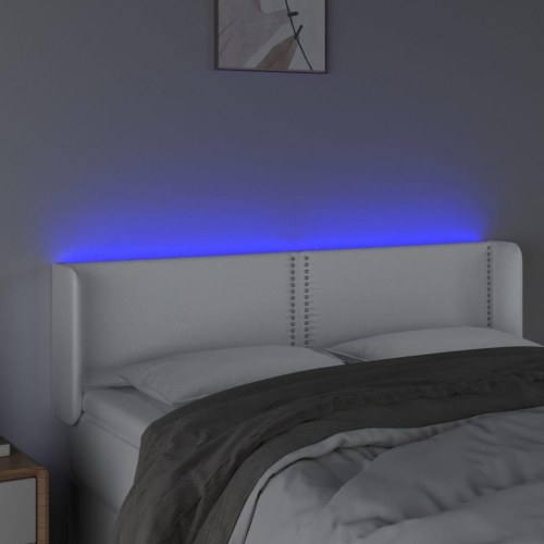 Sengegavl med LED-lys 147x16x78/88 cm kunstlæder hvid