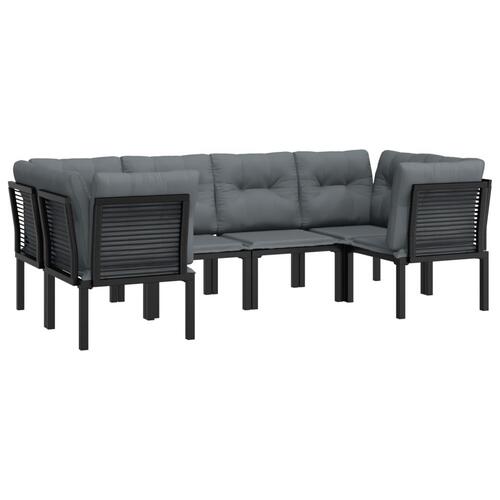 Loungesæt til haven 6 dele med hynder polyrattan sort og grå