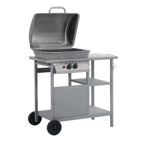 Gasgrill med 3-lags sidebord sølvfarvet