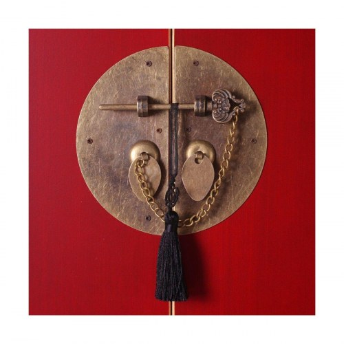 Skænk ORIENTE Rød Gylden Træ Jern Træ MDF 73 x 26 x 90 cm