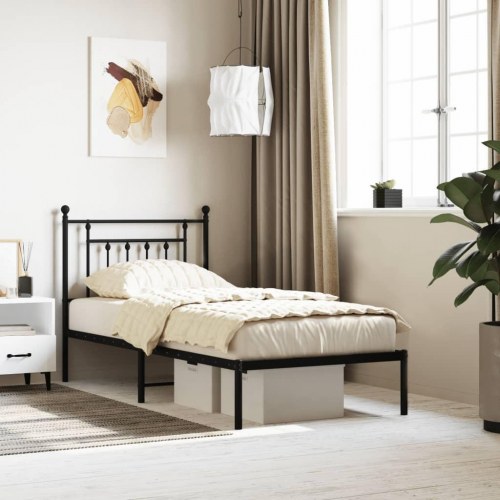 Sengeramme med sengegavl 90×190 cm - metal, sort
