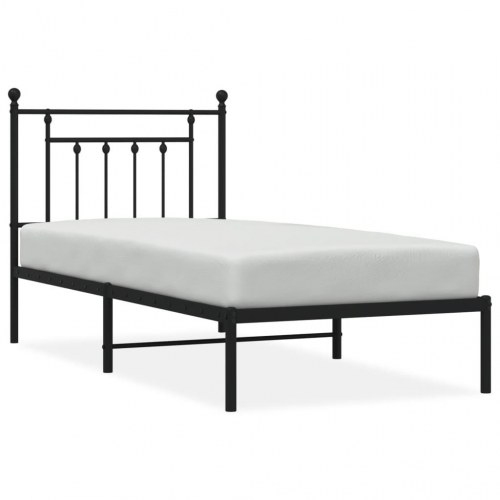 Sengeramme med sengegavl 90×190 cm - metal, sort